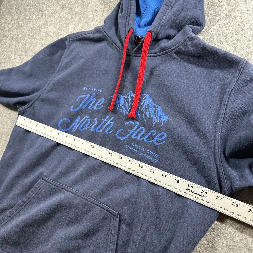 The North Face Hoodie‎ Mens Medium Navy Blue Graphic Fleece Pullover Sweatshirt